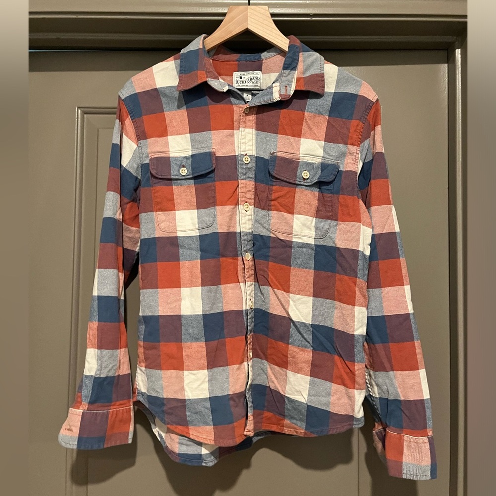 Lucky Brand Blue and Orange Checkered Shirt
